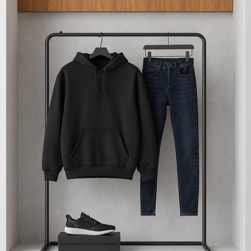 هودی کلاهدار مردانه بیسیک مشکی-مشکی